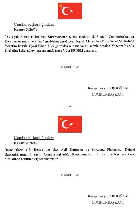 Cumhurbaşkanı Recep Tayyip Erdoğan İmzaladı! Atama Kararları Resmi Gazete'de